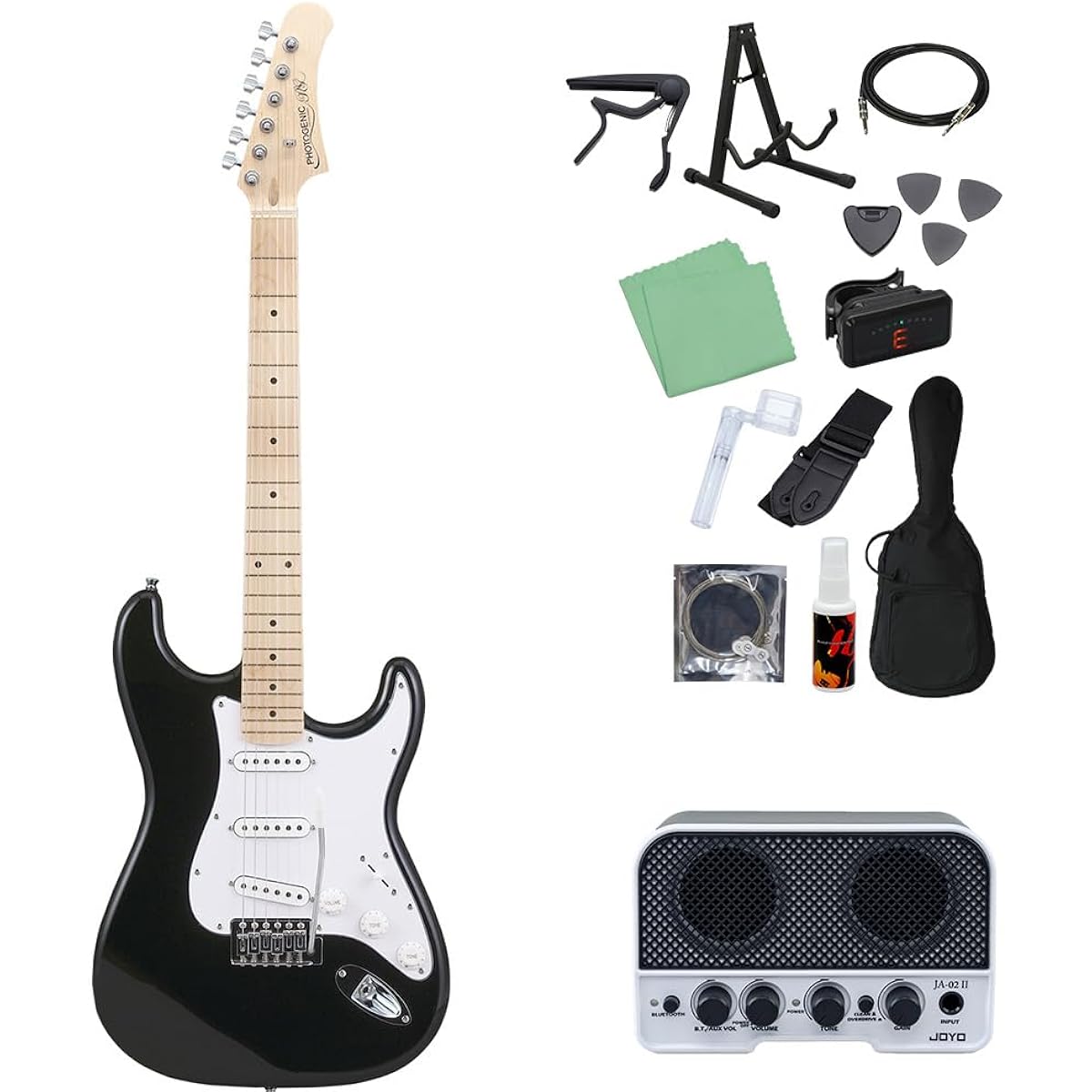 Photogenic ST-180M BK Electric Guitar Beginner 14-piece Set [Includes Bluetooth Mini Amplifier] Stratocaster Type Photogenic