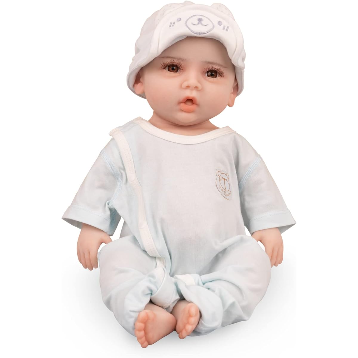 CYOMI 47cm Full Silicone Baby Doll Reborn Doll Newborn Doll Full Silicone Baby Doll Silicone Doll Vinyl Free, Open Eyes Realistic Baby Tall Doll (Boy with Skeleton Ivory White)