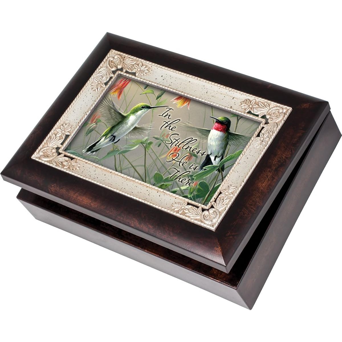 Cottage Garden Hummingbirds Burlwood With Silver Inlay Italian Style Music Box / Jewelry Box Plays How Great Thou Art by Cottage Garden [Parallel Import]