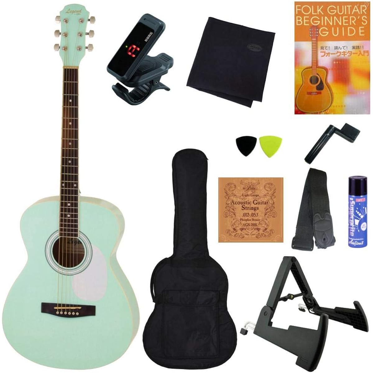 [Limited color] [Perfect 11-piece set] Legend FG-15/SFGR Surf Green Legend by Aria ProII Folk guitar beginner's set