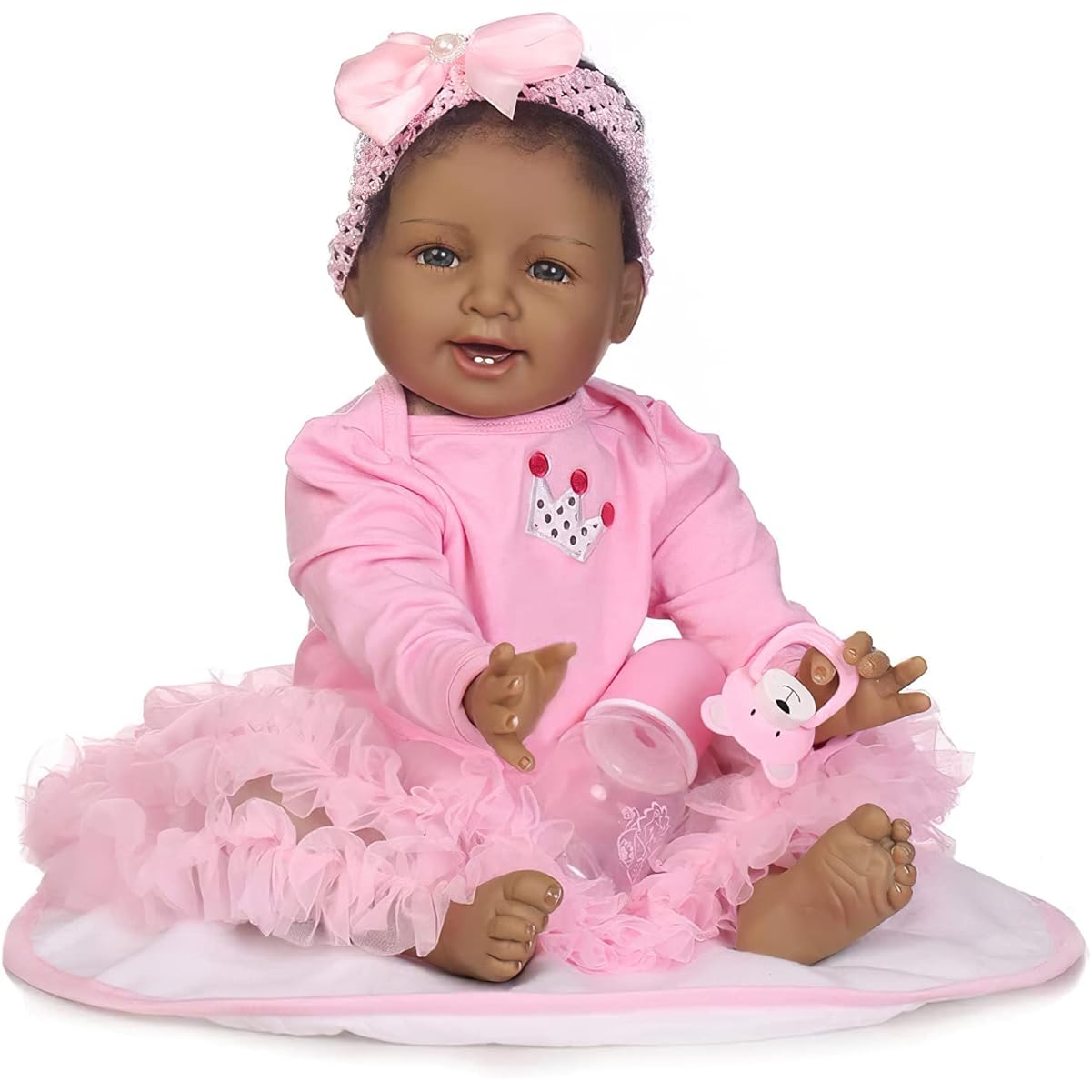 TERABITHIA 21" Real Life Black African American Smiling Reborn Baby Doll with Magnetic Mouth for Lifelike Look