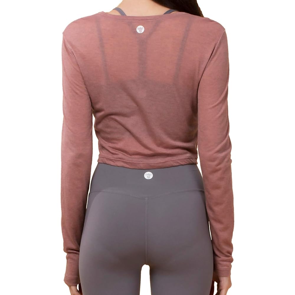 [reinamora] Yoga Wear Tops Long Sleeve Cover Up TWIST CROP TOP Women's