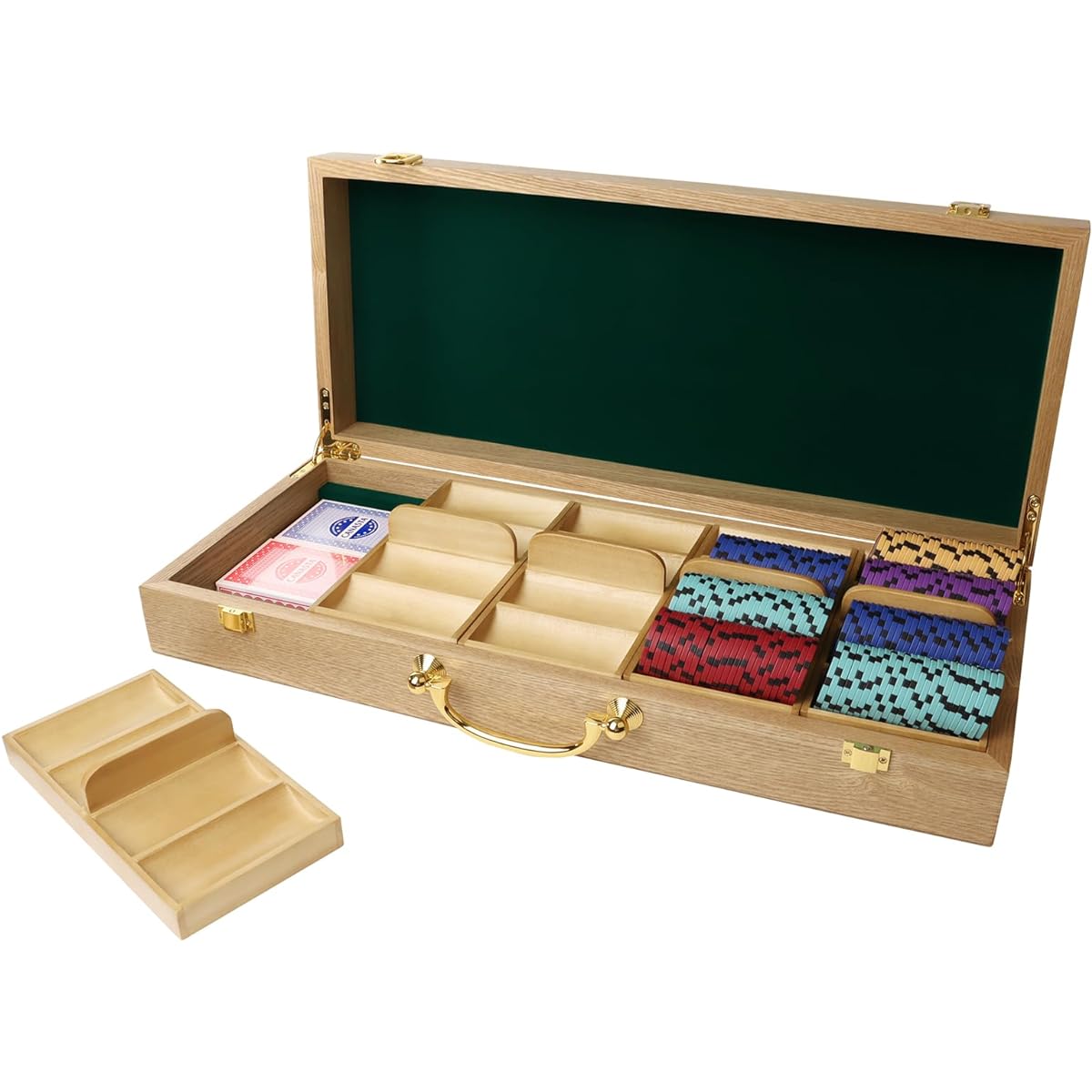 GSE Premium Solid Wood Poker Chip Case Only - Holds 300/500 Poker Chips - Casino Wooden Poker Chip Case with Wooden Chip Tray for Casino Night
