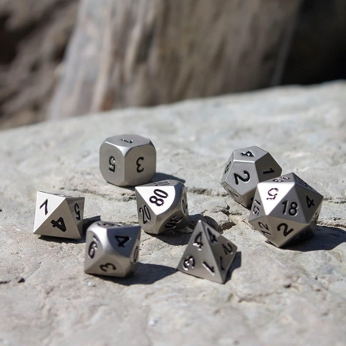 (Silver) - Paladin Solid Metal Roleplaying Dice Set, Silver Colour, In Presentation Case