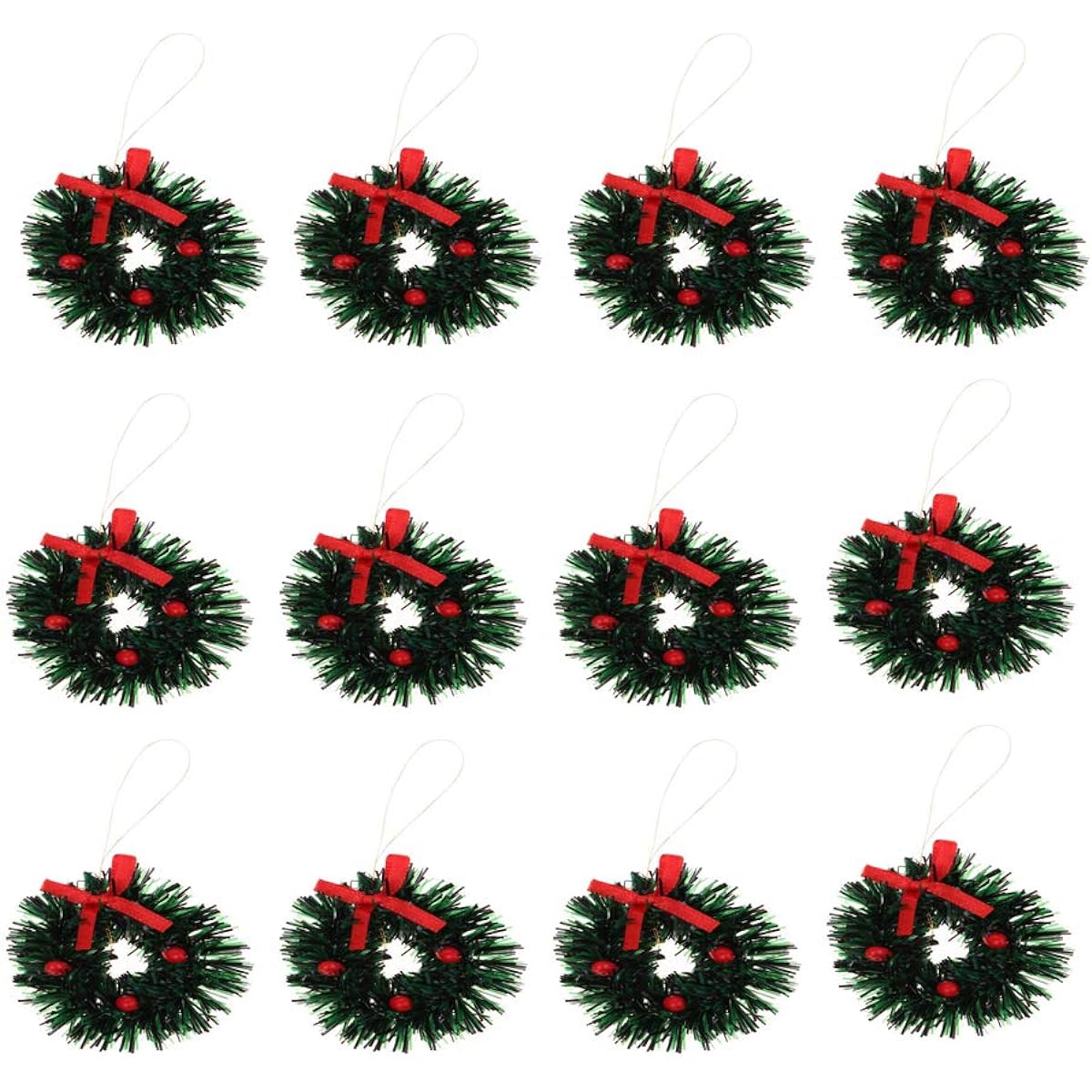Hosfairy 1.57 inch Mini Christmas Wreaths 12 Pieces for 1/12 Dollhouse Christmas Decorations