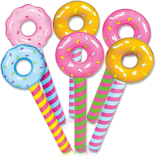 ArtCreativity Donut Lollipops, Inflatable Donut Lollipops, Set of 12, 4 Designs, Theme Party, Swimming Pool Party Essentials, Birthday Party Props, 32.5 Inch
