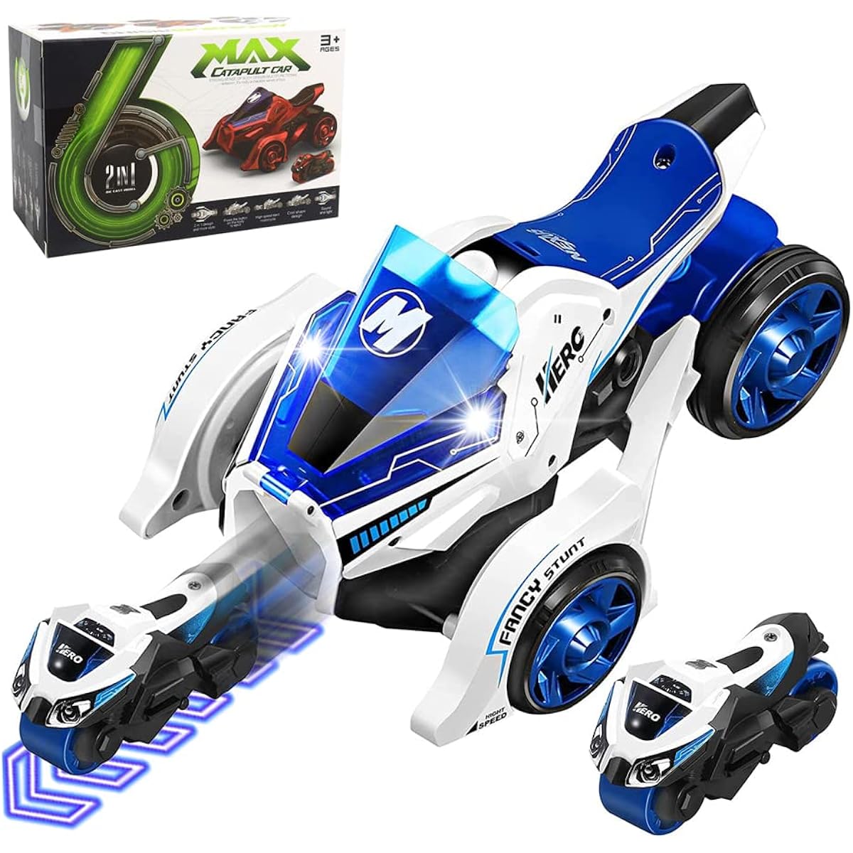 STONESTAR Pull Back Motorcycle Toy 3 in 1 Alloy Die Cast Motorcycle Launcher Sound and Light Birthday/Christmas Gift for Boys/Girls Ages 3 and Up (Blue)
