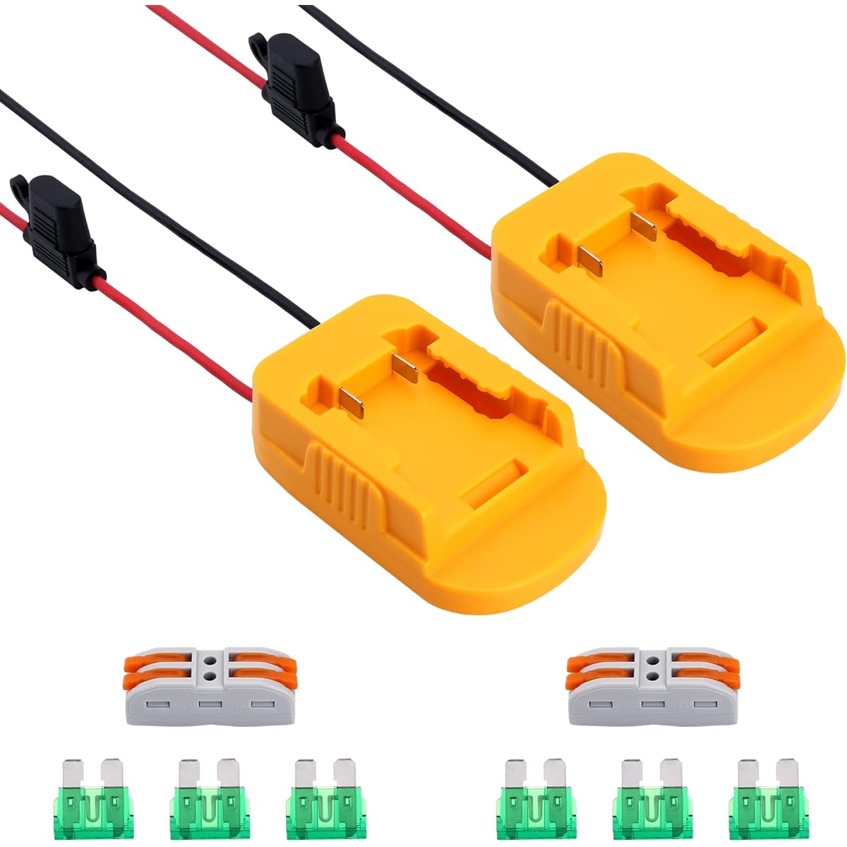 ELEFLY Power Wheel Adapter 2-Pack Dewalt 20V Battery DCB206 DCB204 Power Connector with Fuse & Wire Terminals for RC Car Toys Robotics RC Trucks