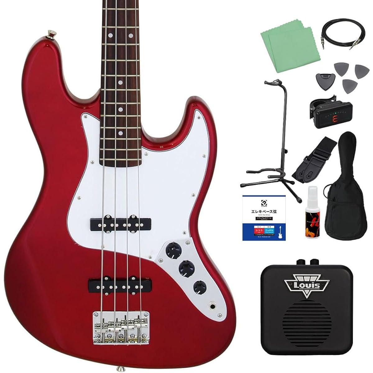LEGEND LJB-Z Candy Apple Red Bass Beginner 12-piece Set [With Mini Amplifier] Jazz Bass Type Legend