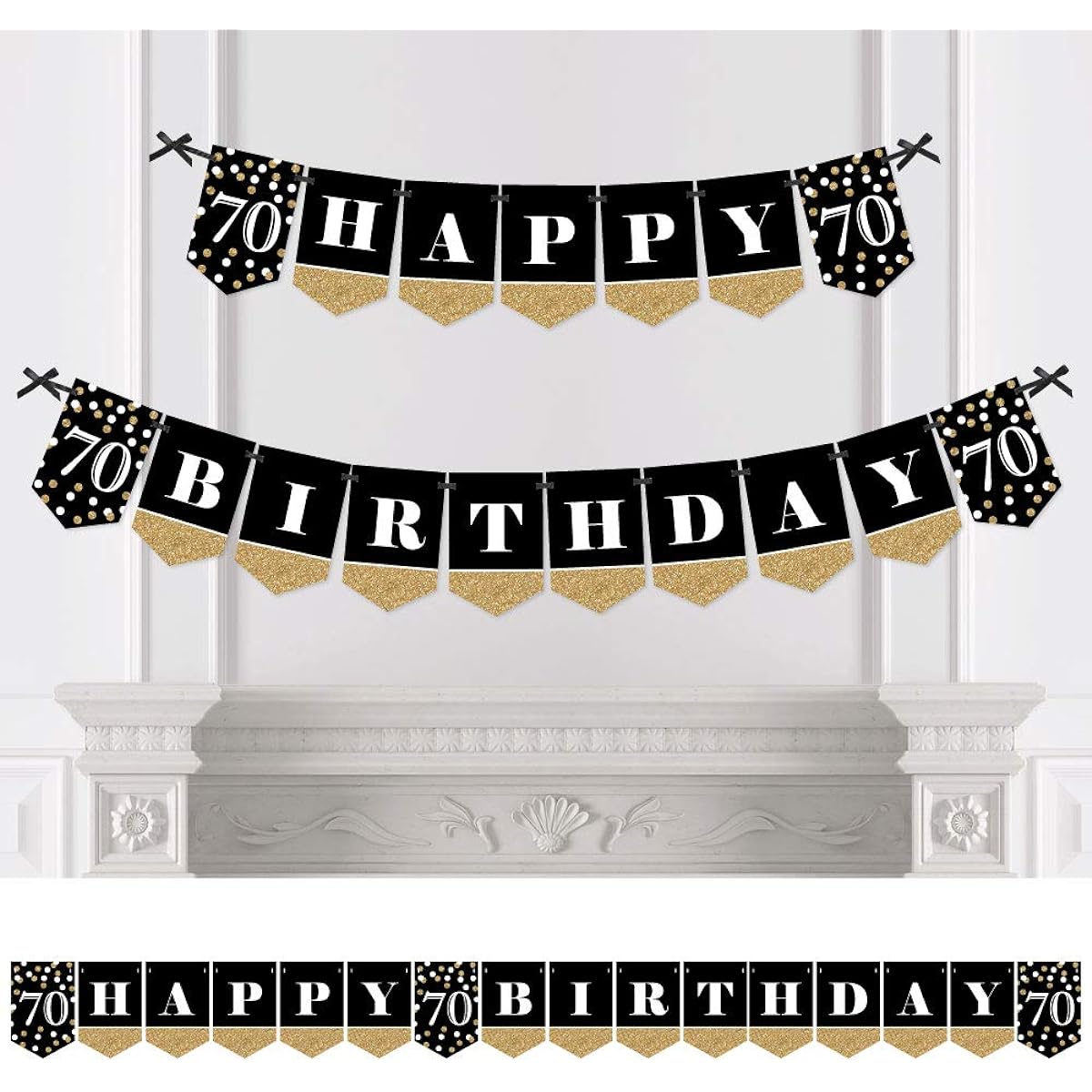 Adult 70th Birthday - Gold - Birthday Party Bunting Banner - Gold Party Decorations - Happy Birthday