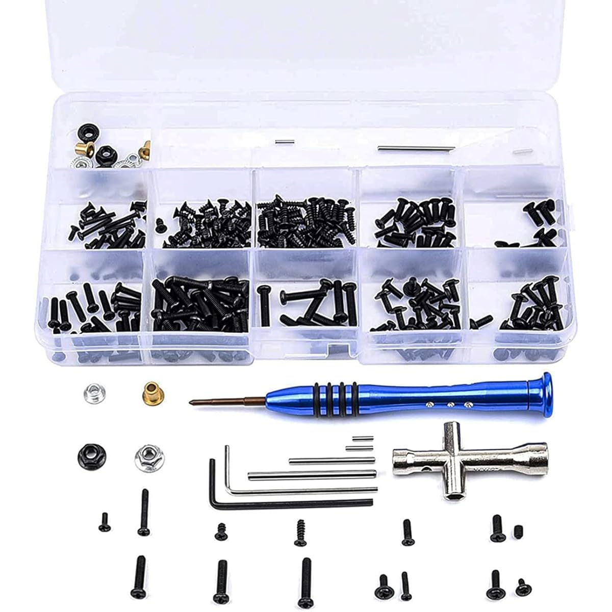 WLtoys 144001 124018 124019 RC Car Upgrade Parts M2 M2.5 M3 Screw Fastening Kit Cross Sleeve Allen Wrench Swing Arm Pin Screw (Black)