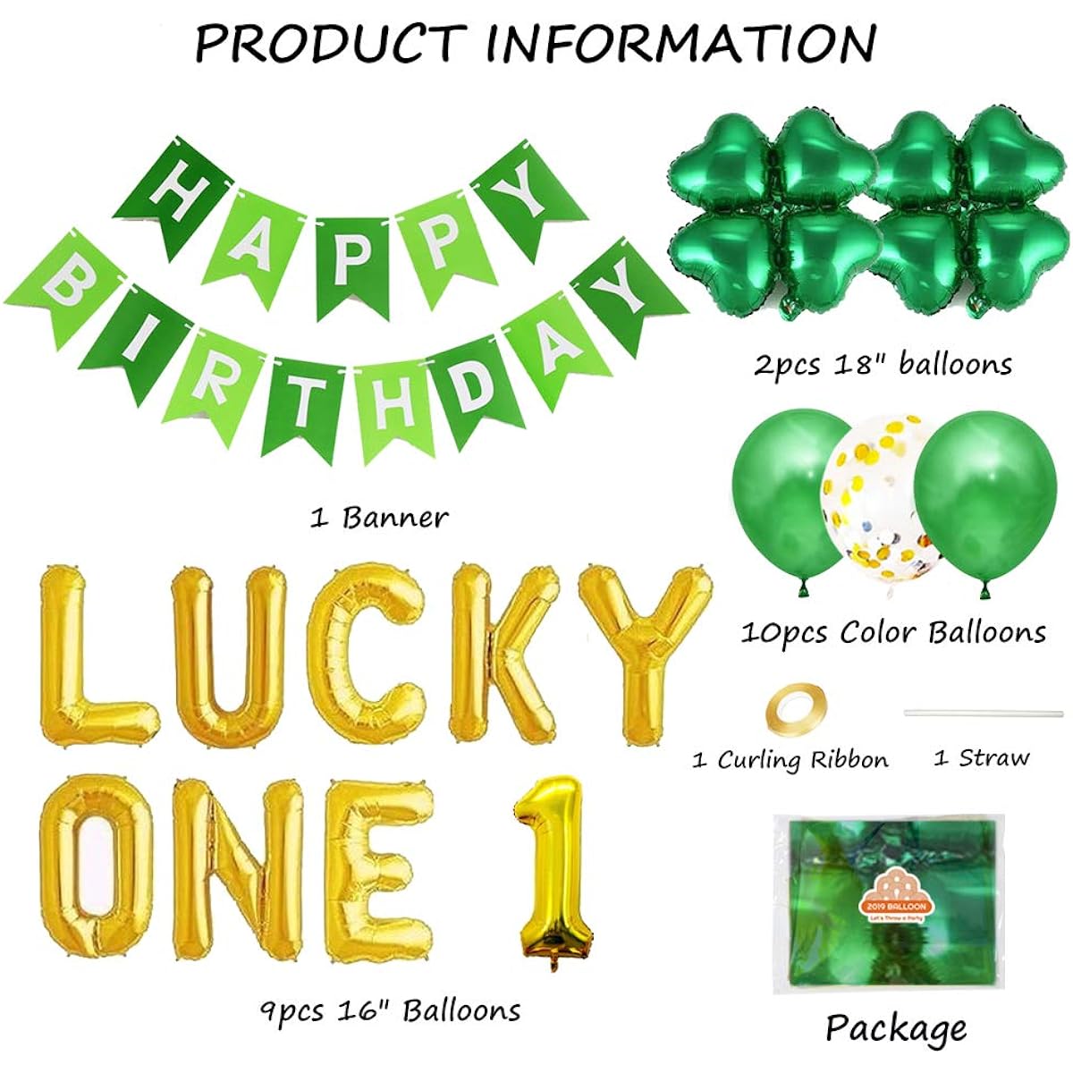 Geloar St. Patrick's Day Lucky One First Birthday Decorations for Boys and Girls, St. Paddy's Day Theme Irish 1st Birthday Four Leaf Clover Shamrock Foil Balloons for Baby Shower March Birthday Party Supplies