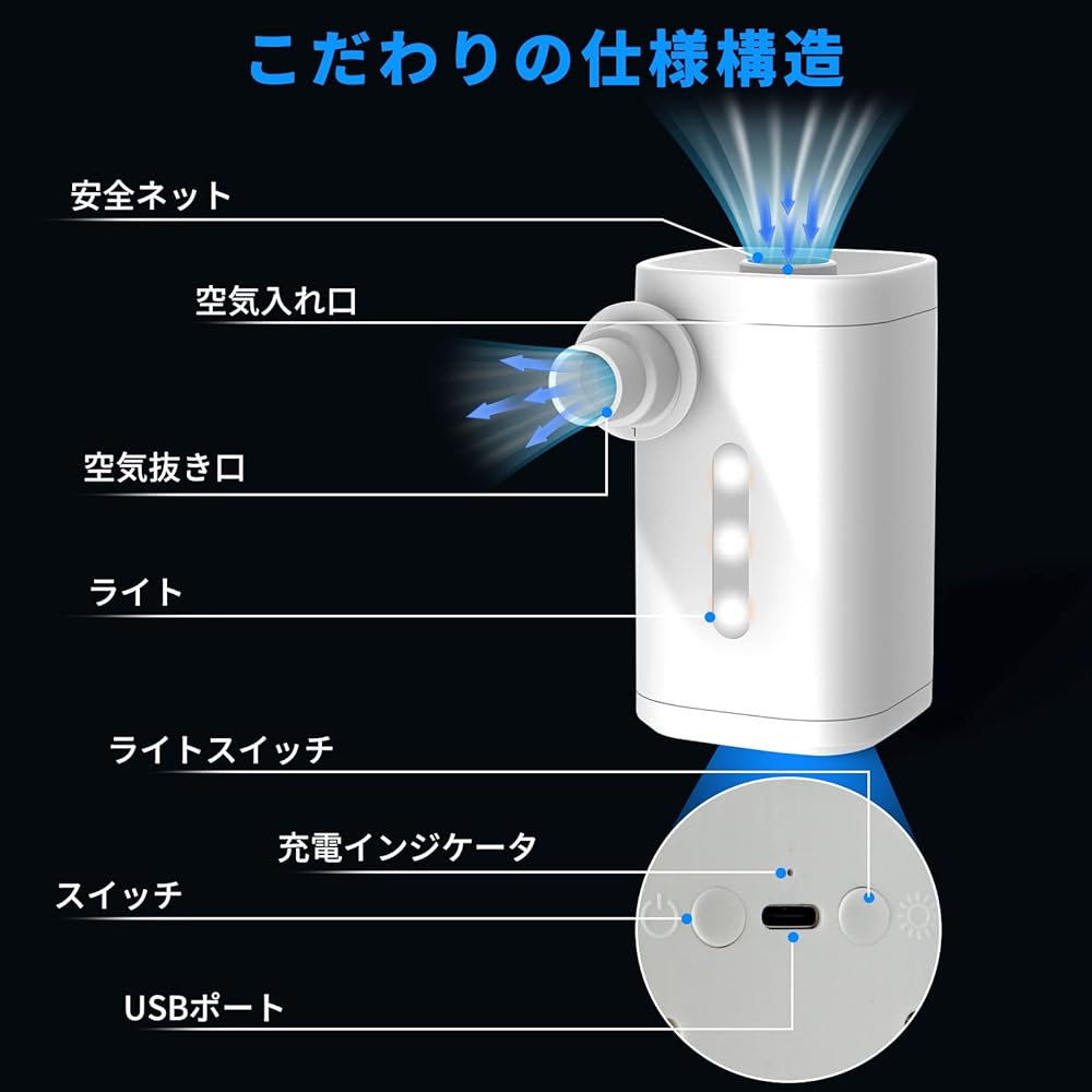 Portable Air Pump FIRE BULL Electric Air Pump 4000mAh Battery USB Rechargeable Air Pump/Air Deflation/4 Types of Nozzles Included/40 Minutes Continuous Use Floating Ring/Yoga Ball/Air Bed/Rubber Boat