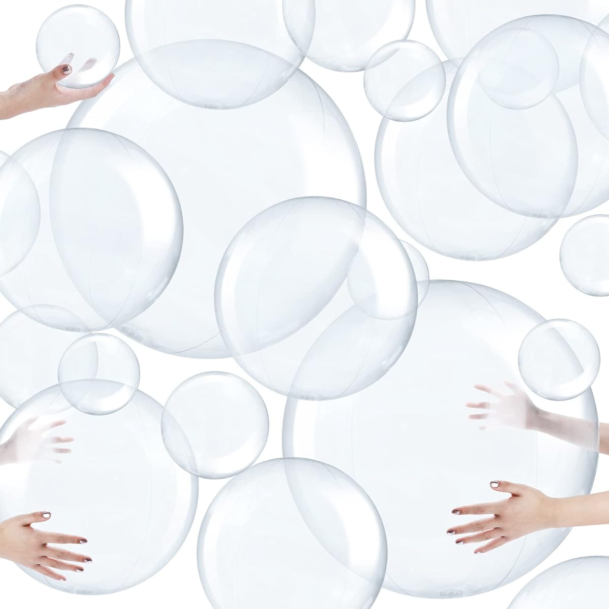 20pcs Inflatable Clear Beach Balls Multiple Sizes Transparent PVC Swimming Pool Party Balls for Boys Girls Adults Outdoor Summer Beach Hawaii Luau Party Favors Pool Water Toys Beach Sand Balls