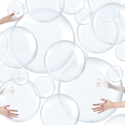 20pcs Inflatable Clear Beach Balls Multiple Sizes Transparent PVC Swimming Pool Party Balls for Boys Girls Adults Outdoor Summer Beach Hawaii Luau Party Favors Pool Water Toys Beach Sand Balls