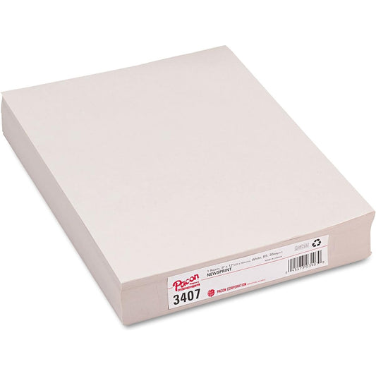 Pacon 3407 White Newspaper, 30lb, 9x12", White, 500 Sheets/Pack