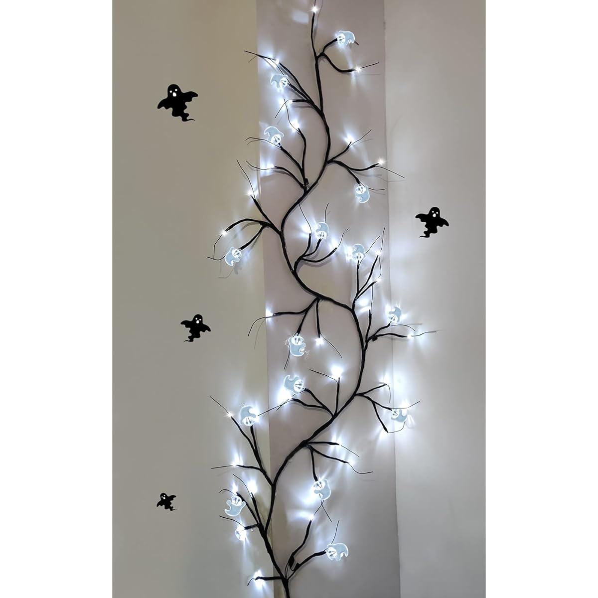 TURNMEON 6ft 45 LED Willow Vine Twigs Halloween Lights Decorations with Timer, 15pcs Ghost Lights, 30pcs LEDs, 8 Modes, Waterproof, Battery Operated Twigs Garland for Wall, Bedroom, Living Room, Fireplace