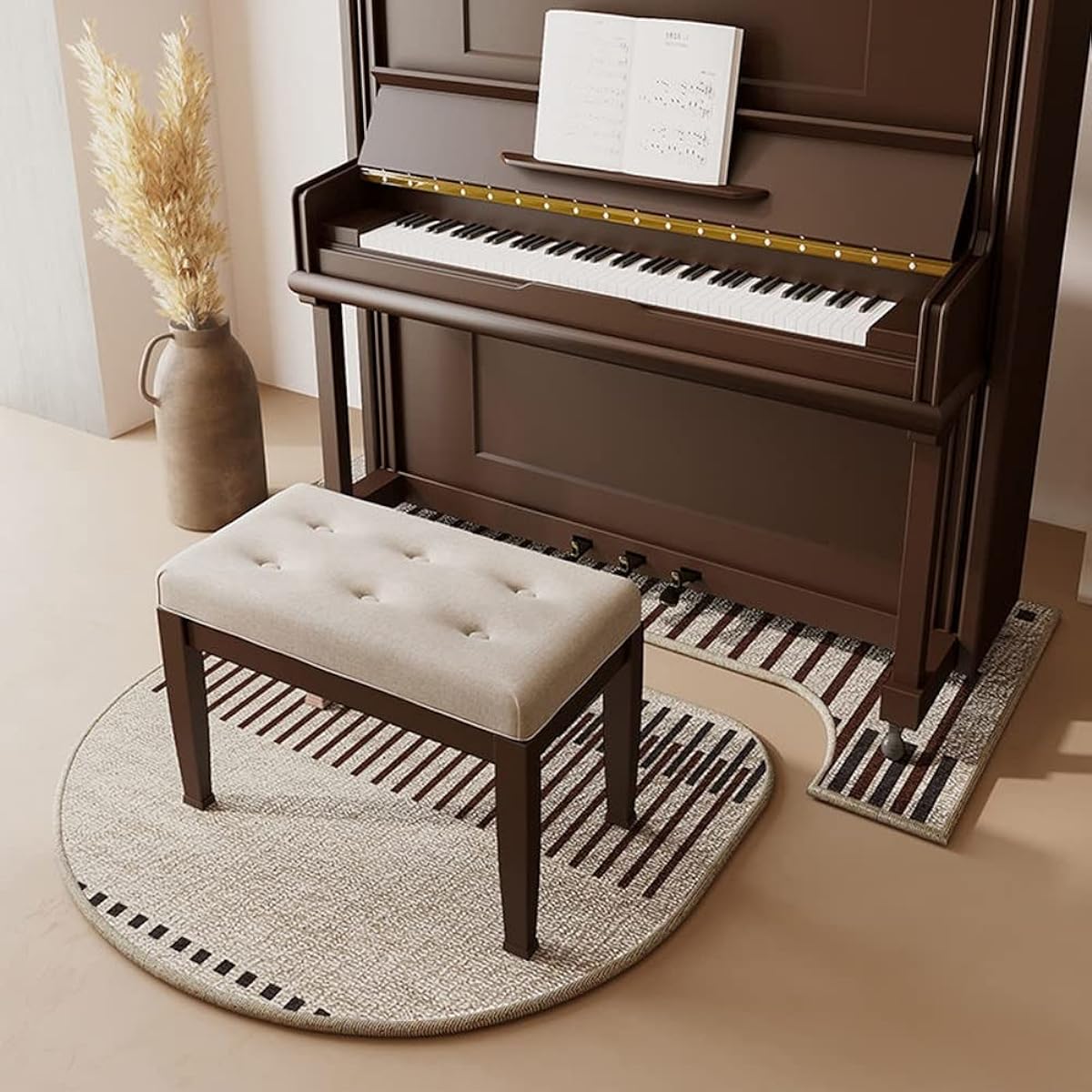 ANSNOW Piano carpet for upright pianos, soundproof carpet, non-slip pad, dedicated floor mat, shock absorbing and heat insulating/F/Bench rug 110 x 110 cm