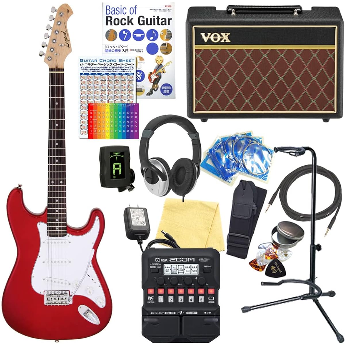 Electric guitar beginner set Stratocaster type 18-piece set with VOX amp Legend LST-Z CA [ZOOM G1Four multi-effector included]