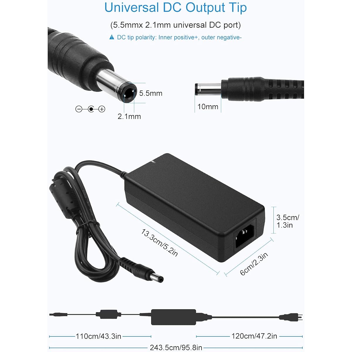 ALITOVE 24V Power Supply 4A 96W AC/DC Adapter 100-240V AC to DC 24 Volt Converter 4 Amp 3.75A 3.5A 3.3A 3.2A Transformer 5.5x2.5mm for LED Strip CCTV Camera LCD Monitor Massage Chair