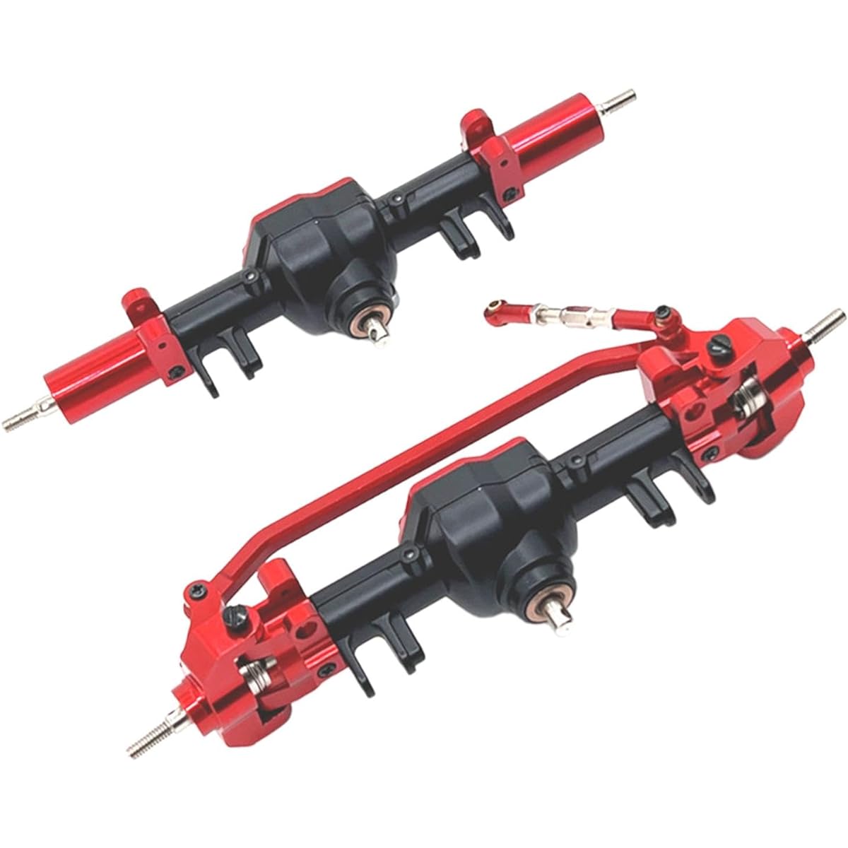 Folpus 1/12 RC Car Axle Bridge Shaft Steering Cup Rod Complete Set Durable Accs Spare Front and Rear Axle Assembly Upgrade for MN86S, Black Red