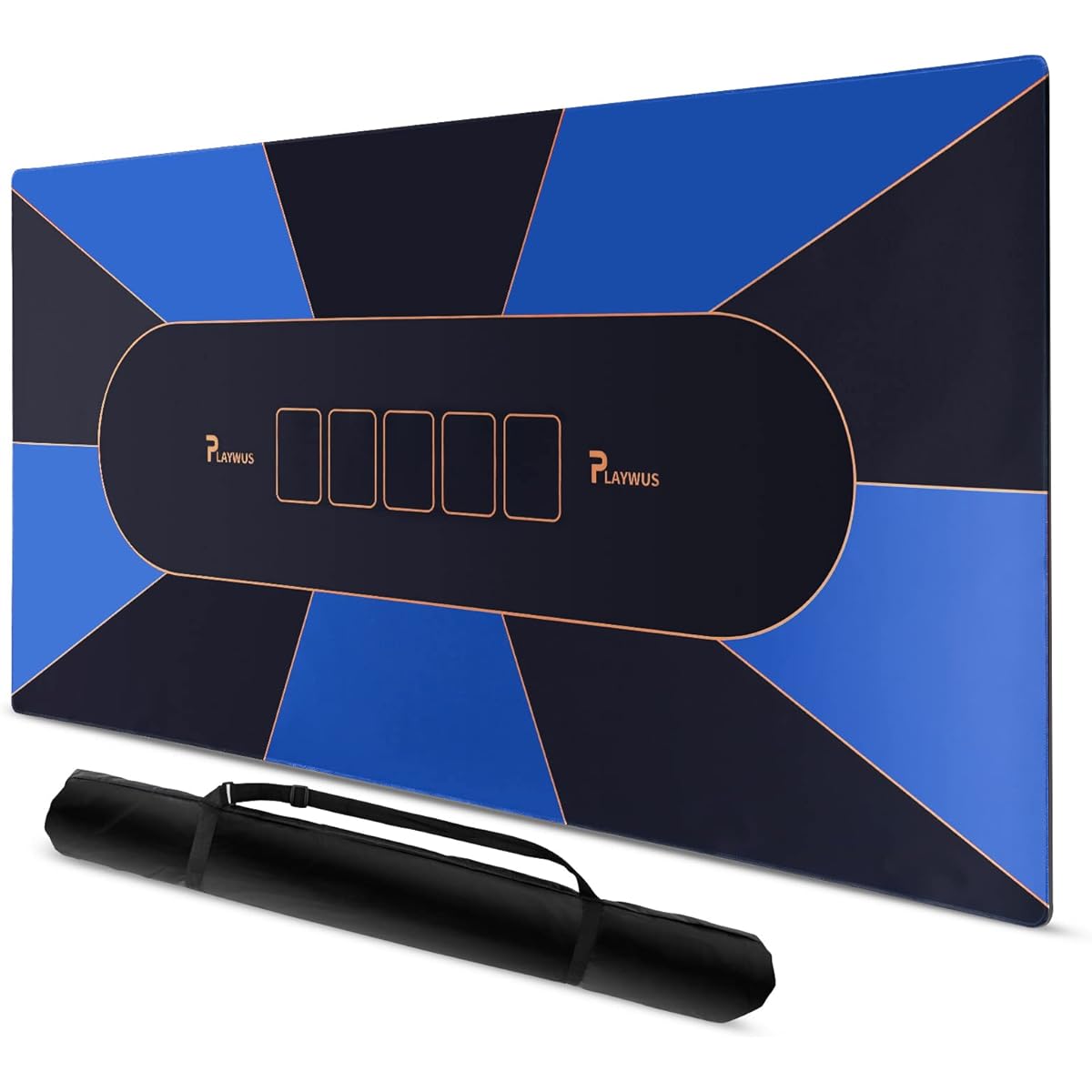 PLAYWUS Poker Table Top Layout with Storage Bag for Poker Games 70 x 35 Inch Texas Hold'em Poker Rubber Mat Foldable Portable Poker Topper for Table (Blue)
