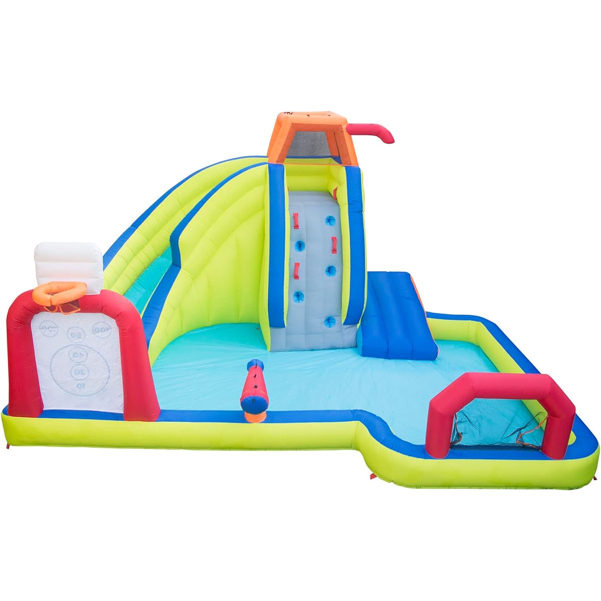 BANZAI Arcade Splash Water Park Length: 15'2" Width: 13'4" Height: 7'11" Inflatable Outdoor Backyard Water Slide Splash Bounce Climbing Toy