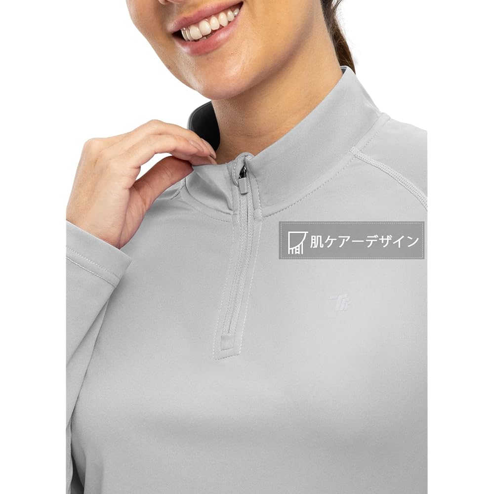 [YSENTO] Women's Sports Shirt, Long Sleeve, 1/4 Zip Up, Golf Wear, Running Wear, Absorbent, Quick Drying, UV Protection, Mountain Climbing, Trekking Wear, Long T-Shirt, All Seasons, 13 Colors