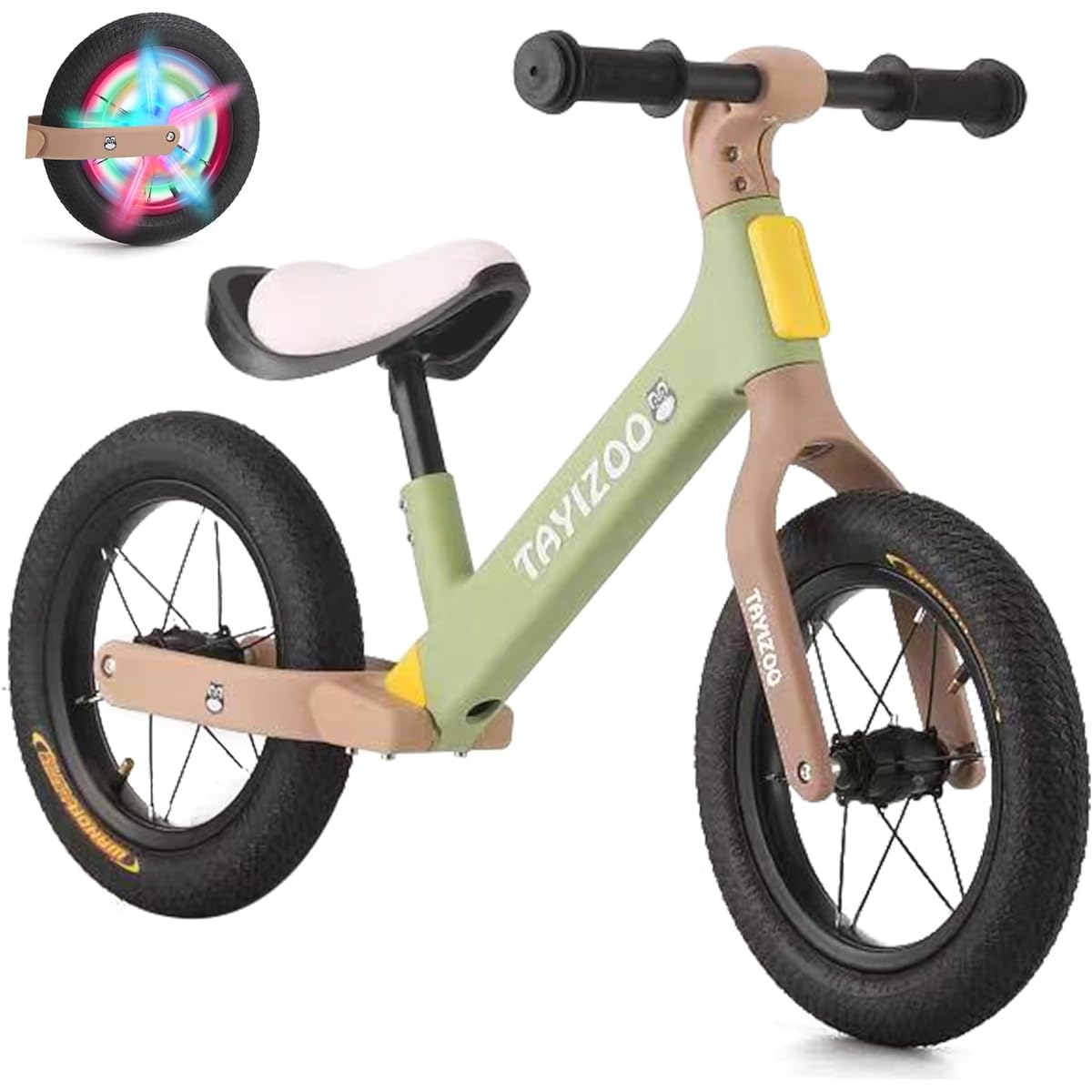 Tayizoo Toddler Balance Bike, Bicycle for 2 Years, 24 Months to 5 Years Old, 12 Inch Rubber Inflatable with Light-Up Wheels and Nylon Frame, Great Gift for 2-5 Year Old Boys/Girls (Green)