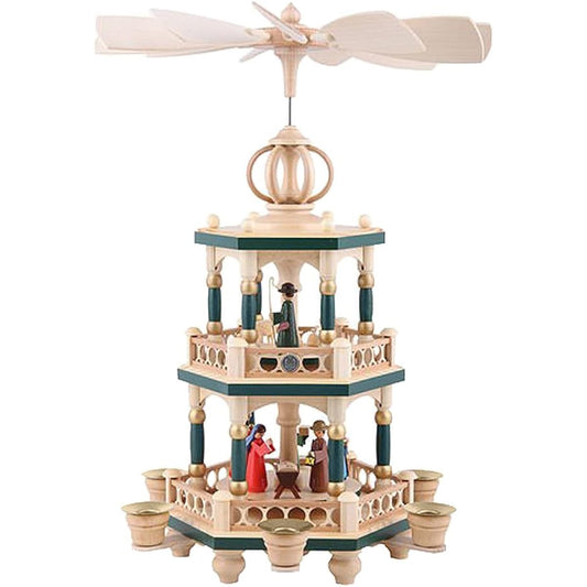 Christmas pyramid - Bible stories - 2 tiers - height 42 cm - colour - original by Mueller Seiffen from the Erzgebirge