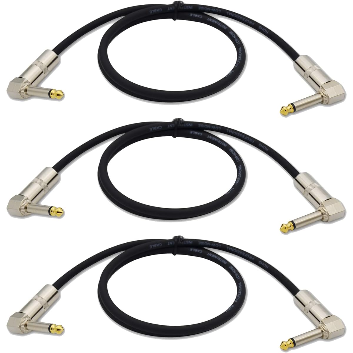 Czyuntuo Guitar Patch Cable 3 Feet Instrument Cable 1/4" L Shape AMP Cord for Electric Guitar Bass Keyboard Pro Audio Black 3 Pack