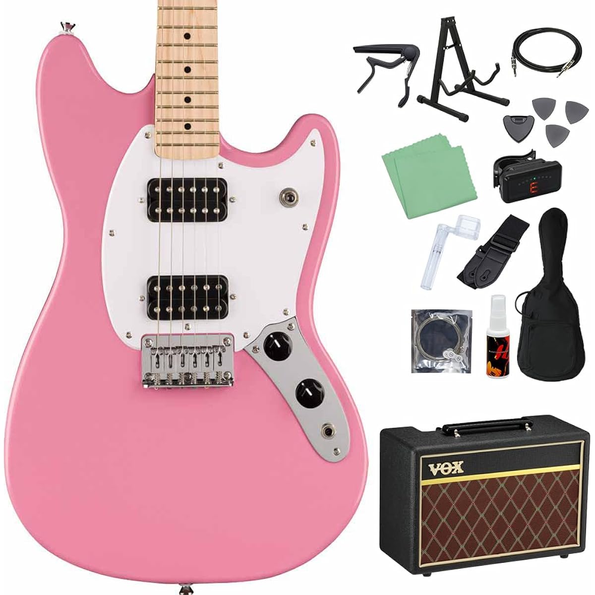 Squier by Fender SONIC MUSTANG HH Flash Pink Electric Guitar Beginner 14-piece Set [With VOX Amplifier] Mustang Squier/Squier