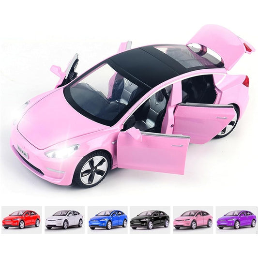 Addcean 1:32 Scale Toy Car Metal Diecast Model Car Light/Sound Pull Back Car Toys for Boys Girls Ages 3+ Kids Birthday Gift Model Toy Car for Model 3 (1:32 Model 3-Pink)