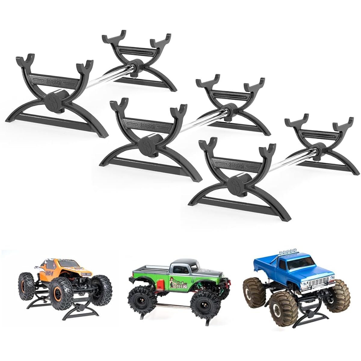 RampCrab RC Car Stand AX24 Fcx24 Crawler Upgrade Parts 3Pcs 1/24 RC Car Display Stand FCX24 SCX24 C10 Deadbolt JLU B-17 Gladiator Upgrade Accessories SCX24 Front Axle & Rear Axle Stand