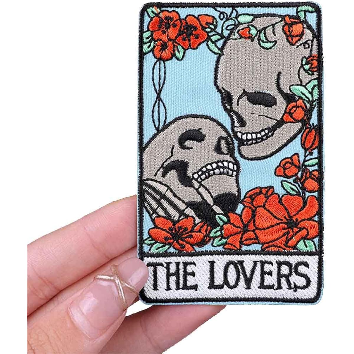 The Lovers Tarot Card Skull Skeleton Divination 3.5" Iron-on Embroidered Heat Adhesive Patch for Clothing