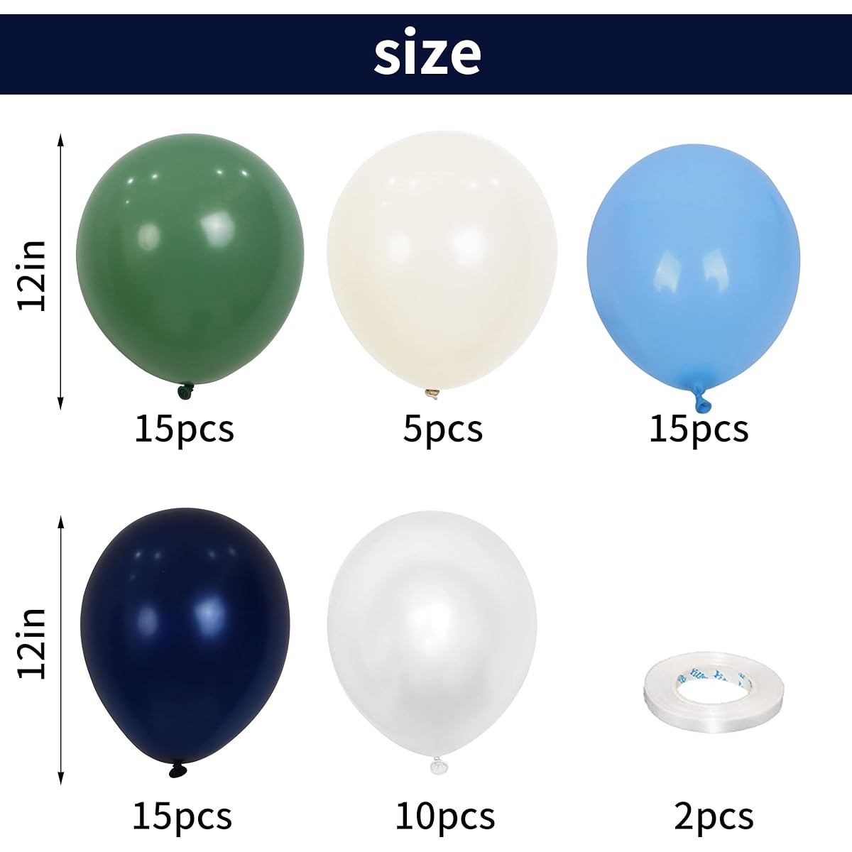 Green and Blue Balloons 60pcs 12inch Navy Blue Green White Latex Party Balloons for Kids Birthday Jungle Safari Theme Party Dinosaur Party Supplies Baby Shower Wedding Anniversary