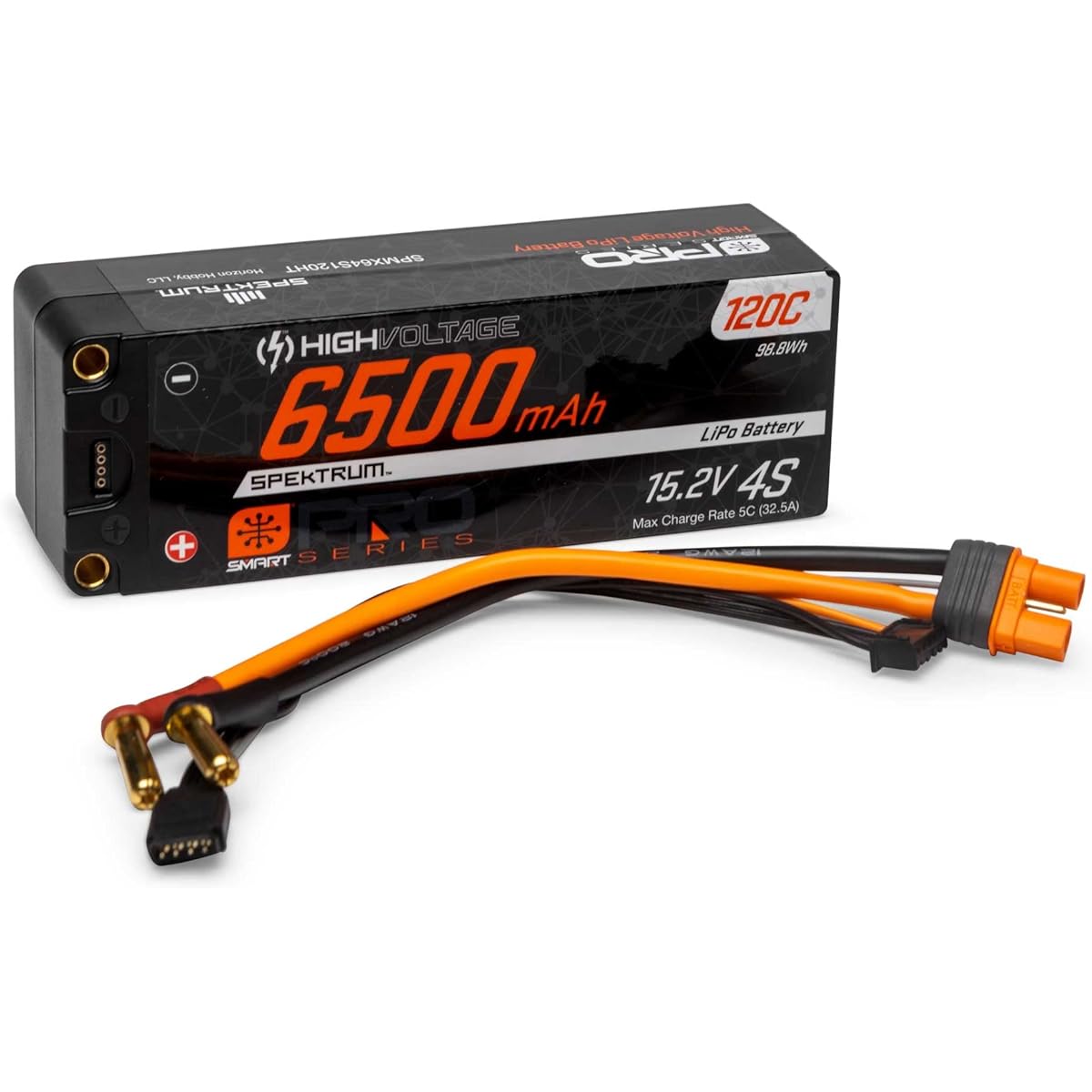 Spektrum 15.2V 6500mAh 4S 120C Smart Pro Race Hard Case HV-LiPo Battery: Tube 5mm SPMX64S120HT