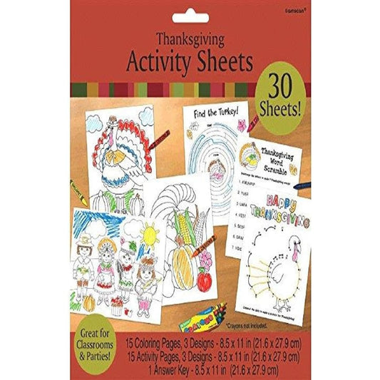 amscan Thanksgiving Assorted Color Activity Sheets 30 Sheets Party Accessories