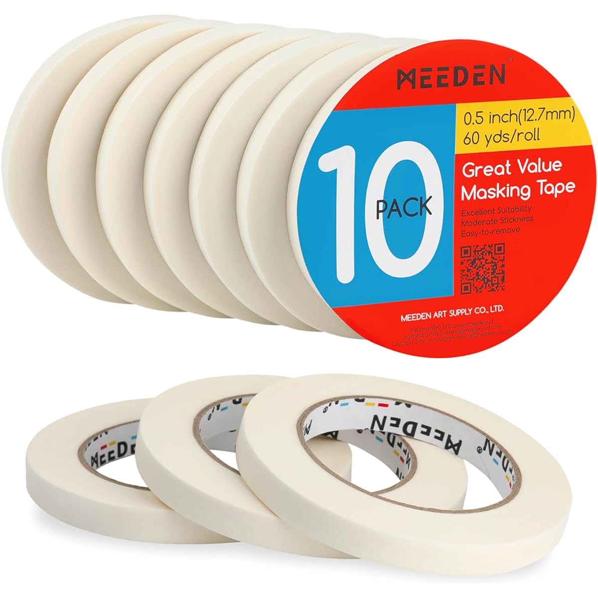 MEEDEN 10 Packs Artist Tape 0.5", Total Length 1804.5 Feet (550 Meters) Art Tape is White, Acid Free, Easy to Peel, Perfect for Painting, Drawing, Canvas, Paper, Watercolor, Oil Painting, Acrylic, Mud Painting