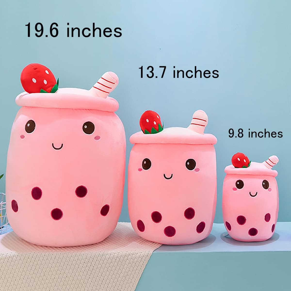 MDXMY Boba Stuffed Bubble Tea Plush Pillow Soft Cute Pearl Milk Tea Hug Pillow (Pink Cream 19.6 Inch)