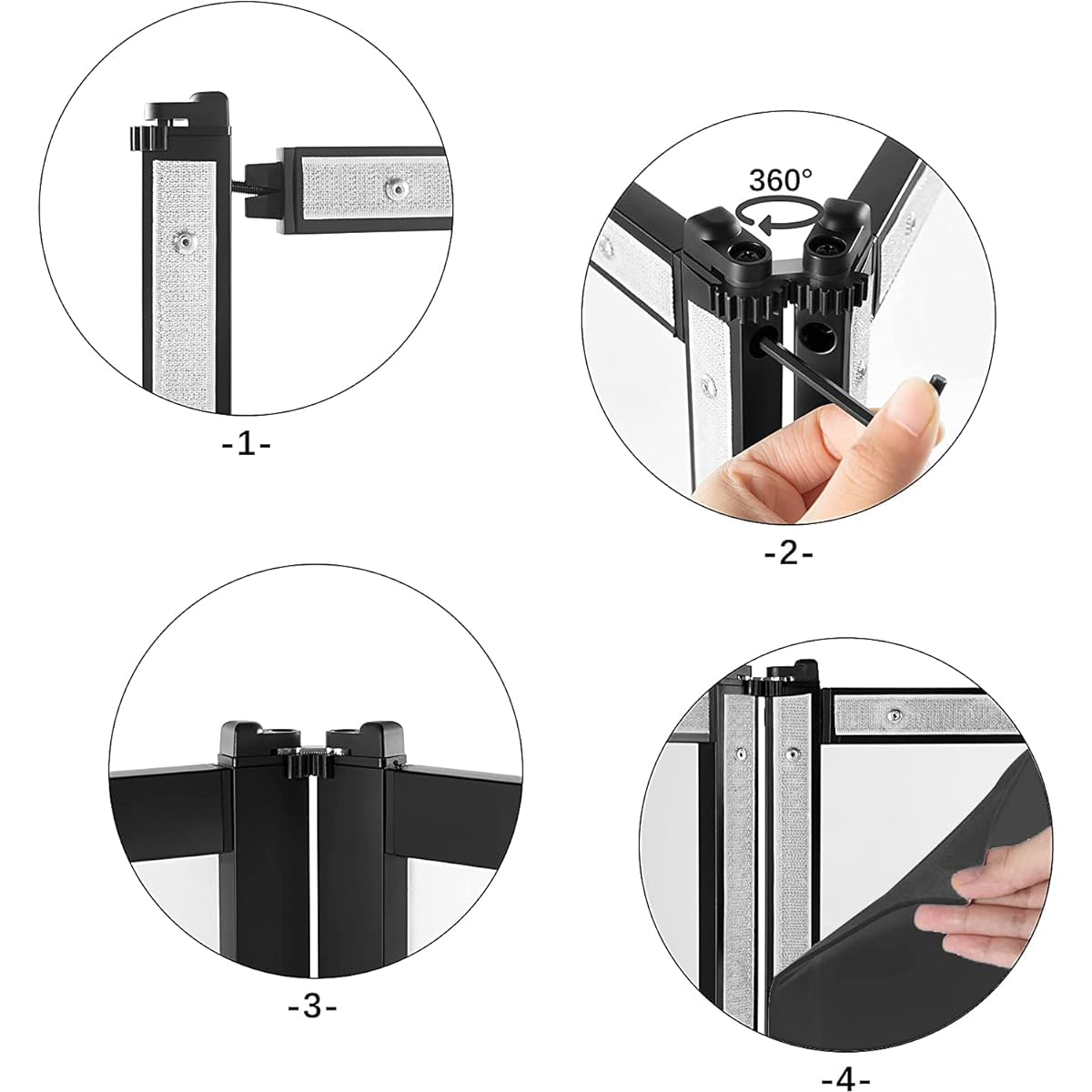 PRORECK DJ Foldable Facade Portable Event Booth Panel with 4 Removable Black Metal Frame Projector Display Scrim Panels with Carry Bag (Black & White)
