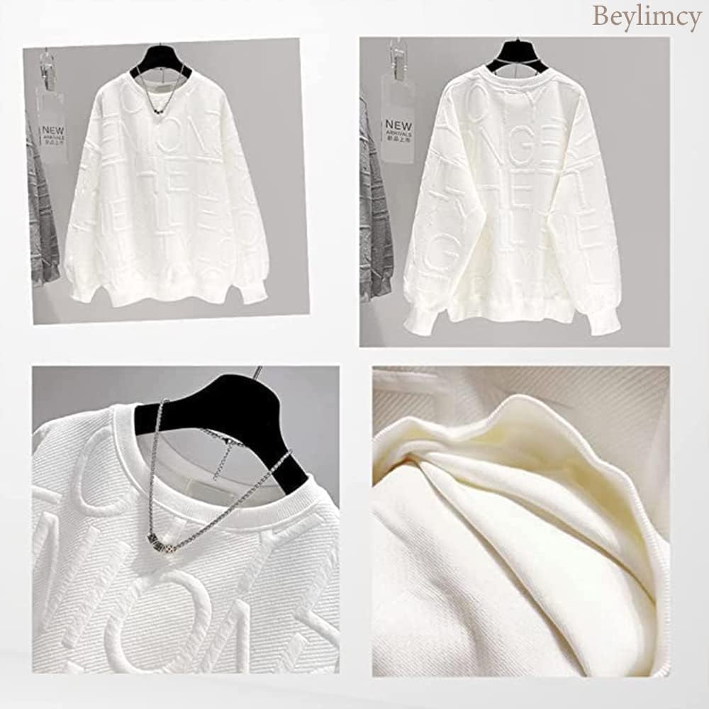 Beylimcy Women's Sweatshirt Hoodie Pullover Embossed Top Sweatshirt Long Sleeve Loose English Cut and Sewn Couple Stylish Casual Spring Autumn Winter Bey13