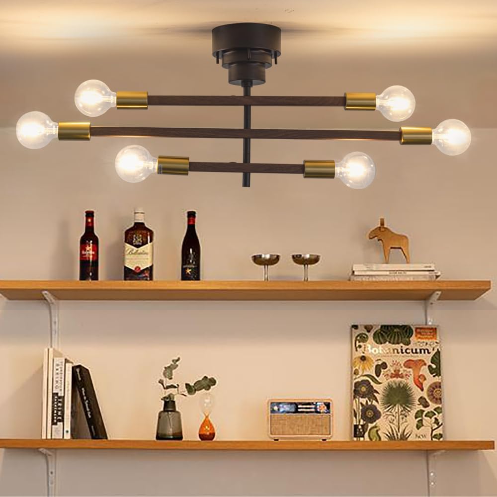 Ceiling Light Stylish Scandinavian 6 Lights LED Living Room Dining Bedroom Cafe Retro Antique Black Ceiling Light CEI-004-JP