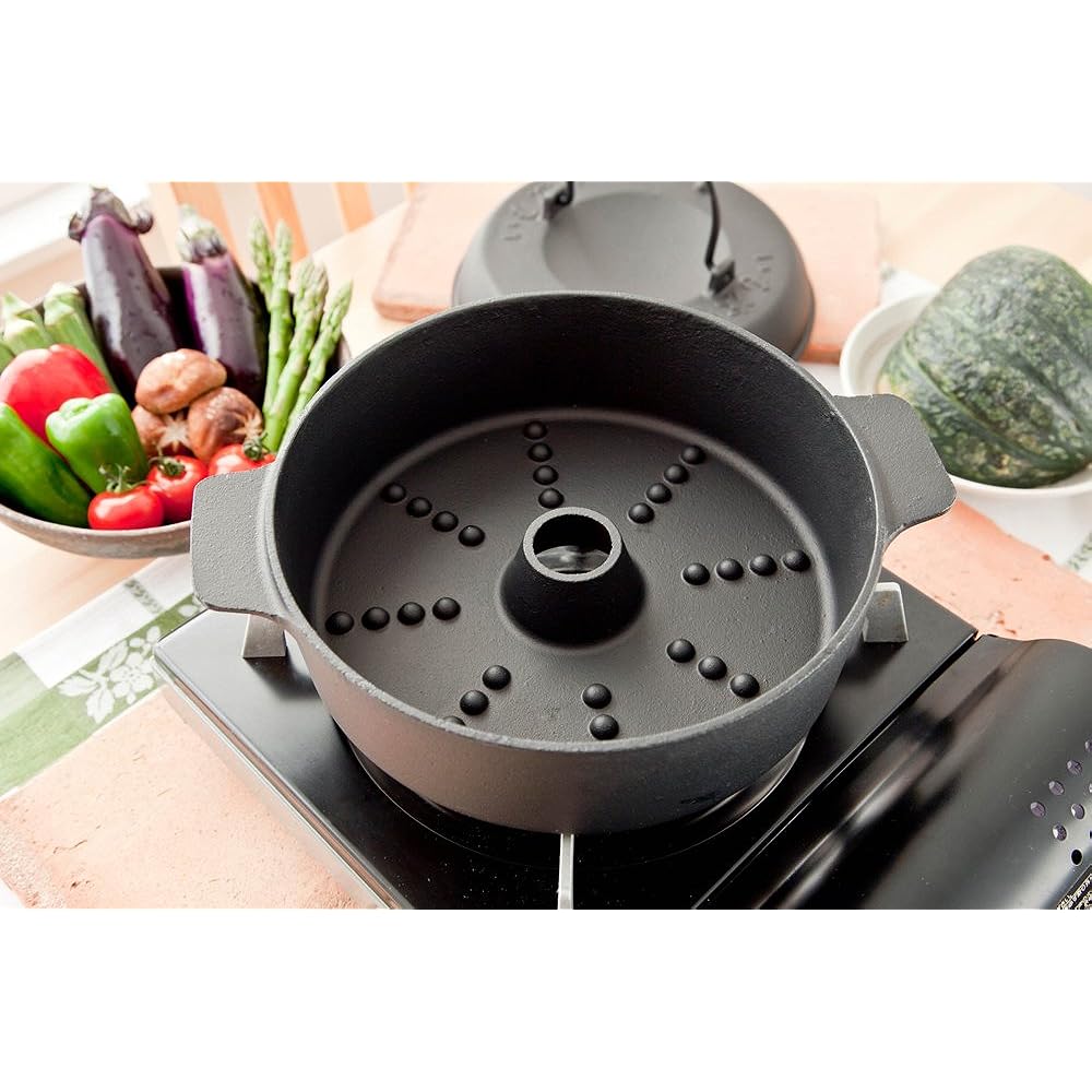 Ikenaga Iron Works Stone Grilling Pot 22cm IH Compatible Sweet Potato Roasted Potato Black Imojiro