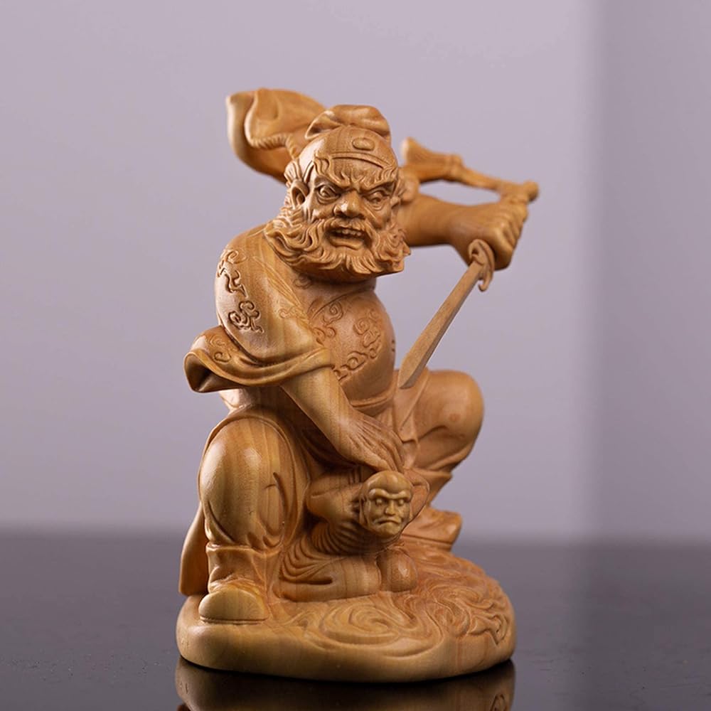 Wooden Carved Buddha Statue Zhong Kui [Zhong Kui Chintaku Seikun] 10 cm High quality natural boxwood wood carving God of warding off evil Buddha statue Statue Zhong Tenshi Handmade wooden figure [object figurine] Dispelling epidemics, warding off misfort