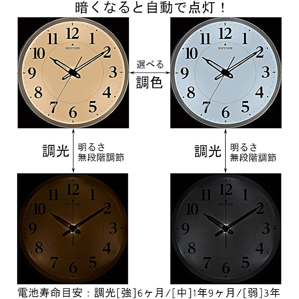 RHYTHM Wall Clock White φ33.2x5.4cm Radio Wave Analog Continuous Second Hand Dark Light Automatic Lighting Dimming Color 8MY533SR03
