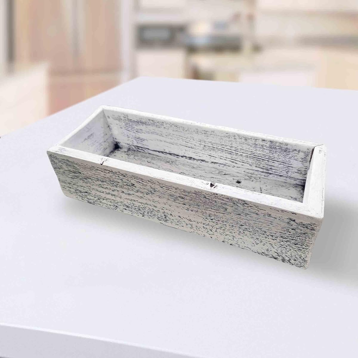 Rockin' Wood Rustic Wood Box for Centerpieces - Made from Real Reclaimed Barnwood - Perfect for Centerpieces and Wood Storage Boxes (15.5 x 6 x 4, White)
