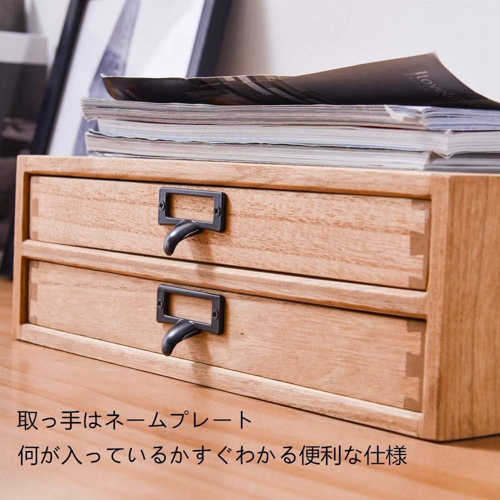 KIRIGEN Dovetail specifications desk fax stand mini fax stand telephone stand mini chest with name holder made of paulownia wood finished product with drawer compatible with A4 size vegetable oil painted finish 2 tiers natural