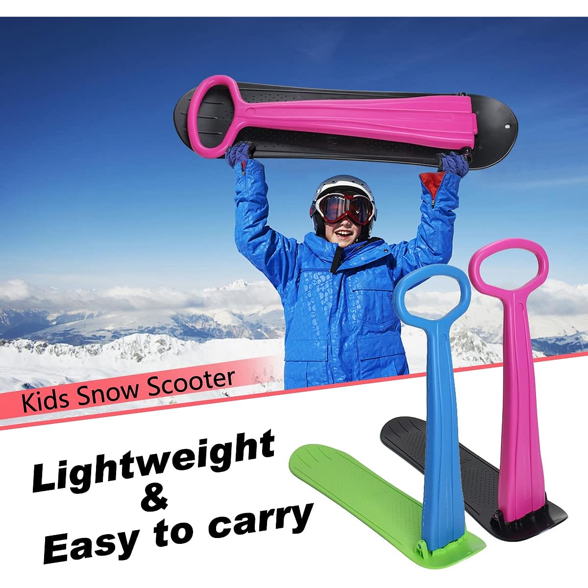 AQUARM Snow Scooter Sled for Kids Winter Outdoor Sports Foldable Snowboard with Handlebar Plastic Scooter Lightweight Wear-Resistant for Boys Girls 36 Inch Blue Green
