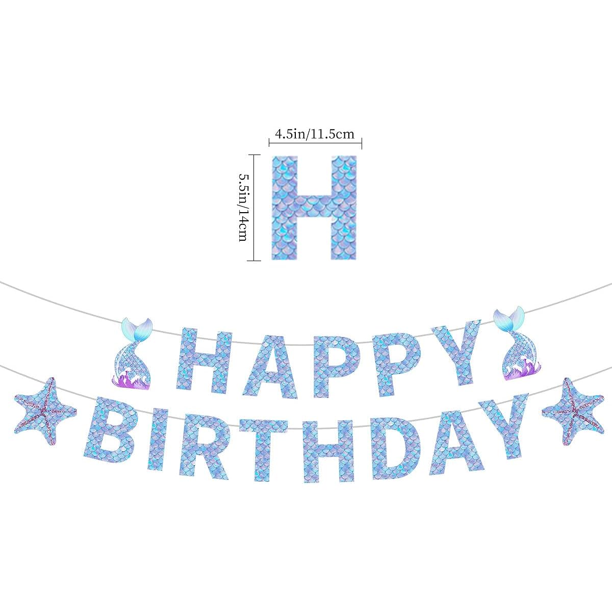 Mermaid Birthday Banner Mermaid Birthday Decorations Happy Birthday Banner Hanging Swirl Pattern for Girls and Boys Baby Shower Under the Sea Party Supplies